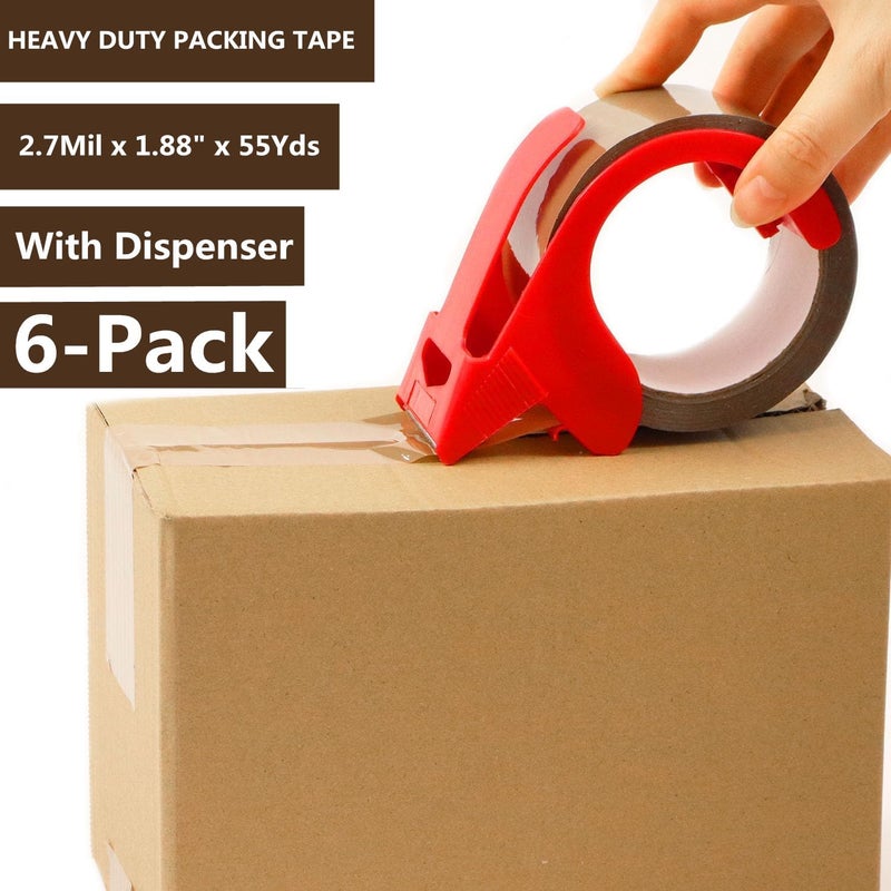 CHUANGSEED 6-Pack Brown Packing Tape with Dispenser-2.7mil x 1.88" x 55Y Heavy Duty Packing Tape for Moving Boxes-Moving Tape Strong Adhesive Packaging Tape - Image 2